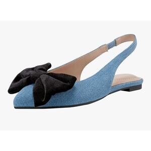Bandolino Women's Simona Ballet Flat, Blue Denim/Black Velvet Bow 420, Size 5